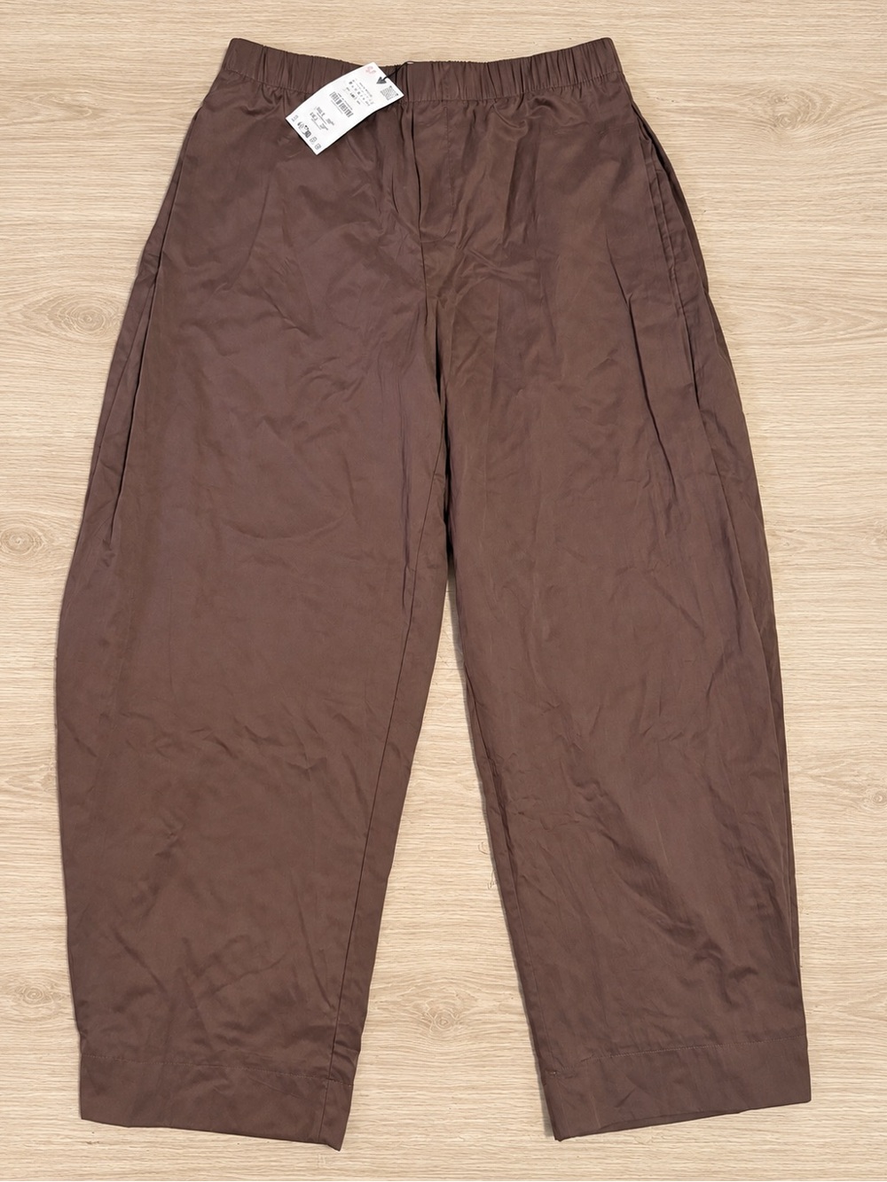 Zara NWT Brown Nylon Button Hem Pants Size L